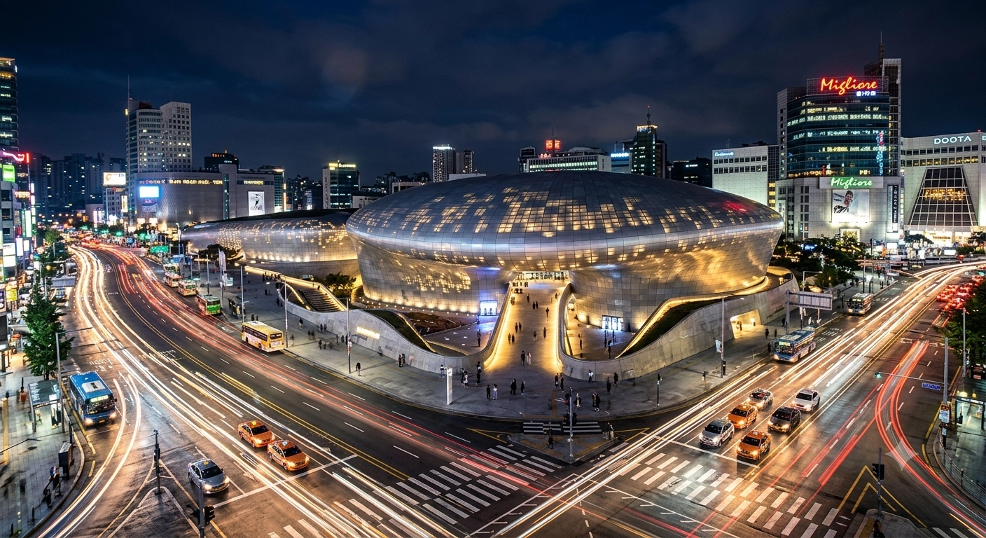 Dongdaemun Design Plaza (DDP) at night in Seoul