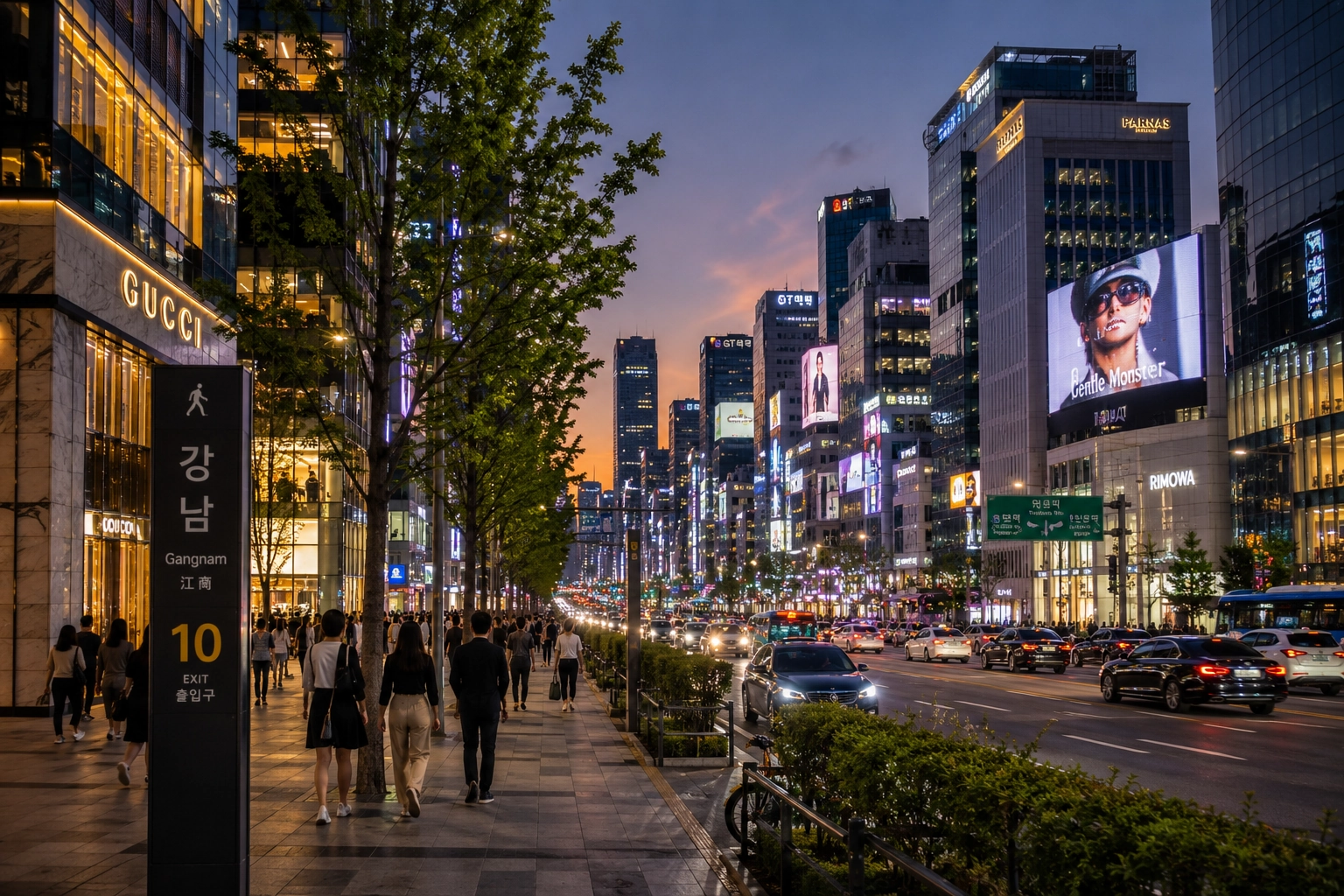 Gangnam city streets at night in Seoul
