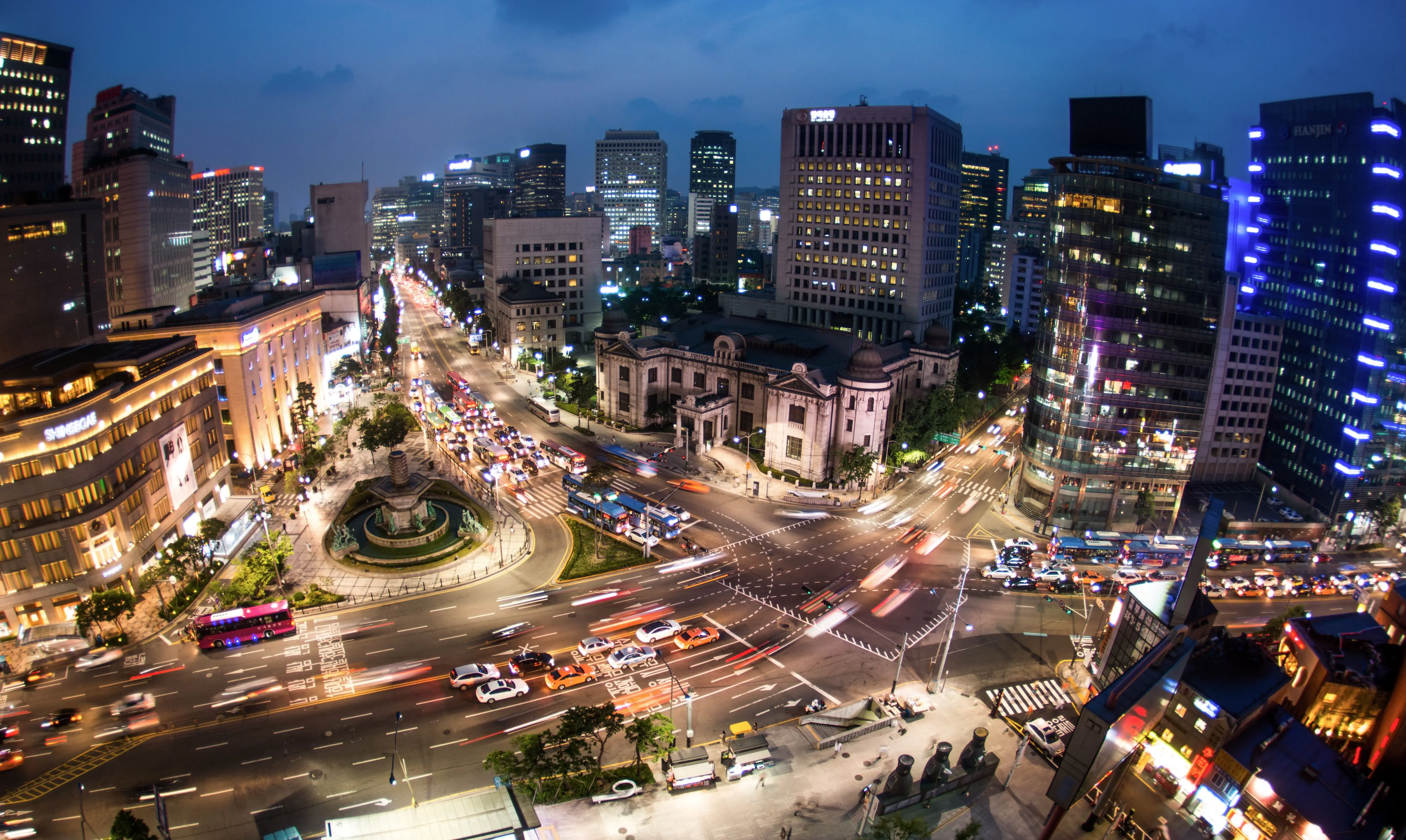 Myeongdong cityscape at night in Seoul