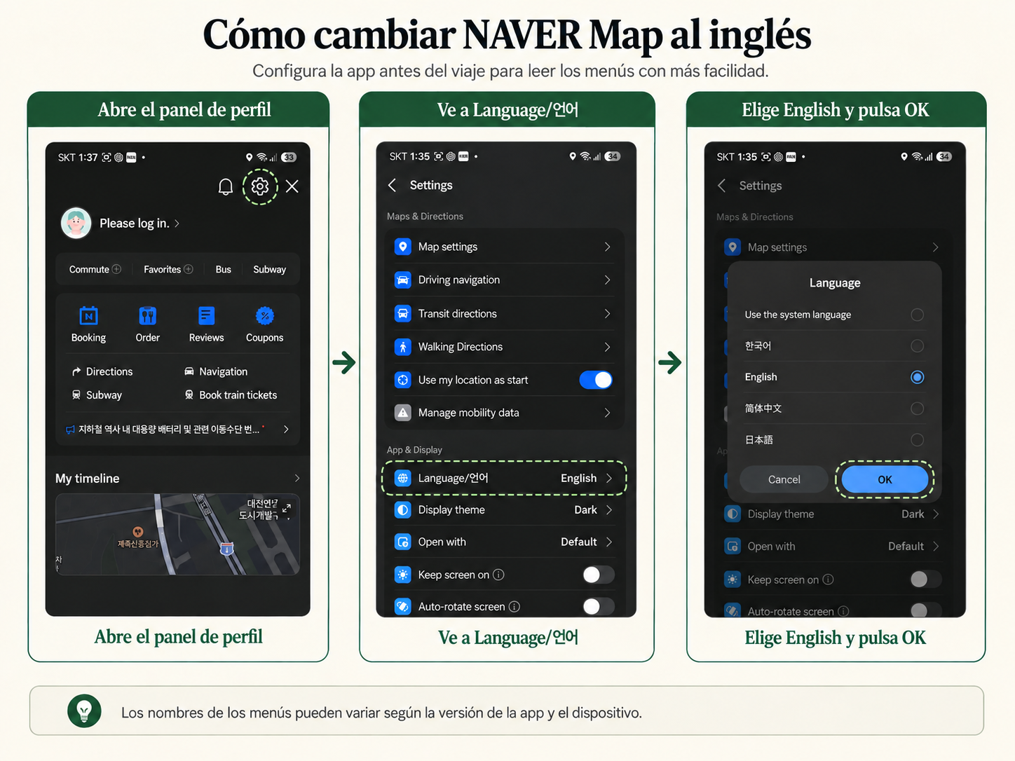 Cómo cambiar NAVER Map al inglés desde los ajustes de la app