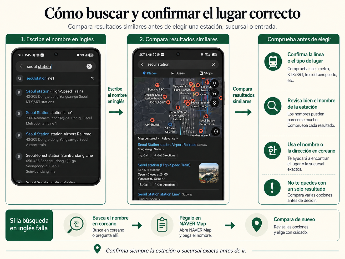 Cómo buscar en NAVER Map y comparar resultados de lugares similares
