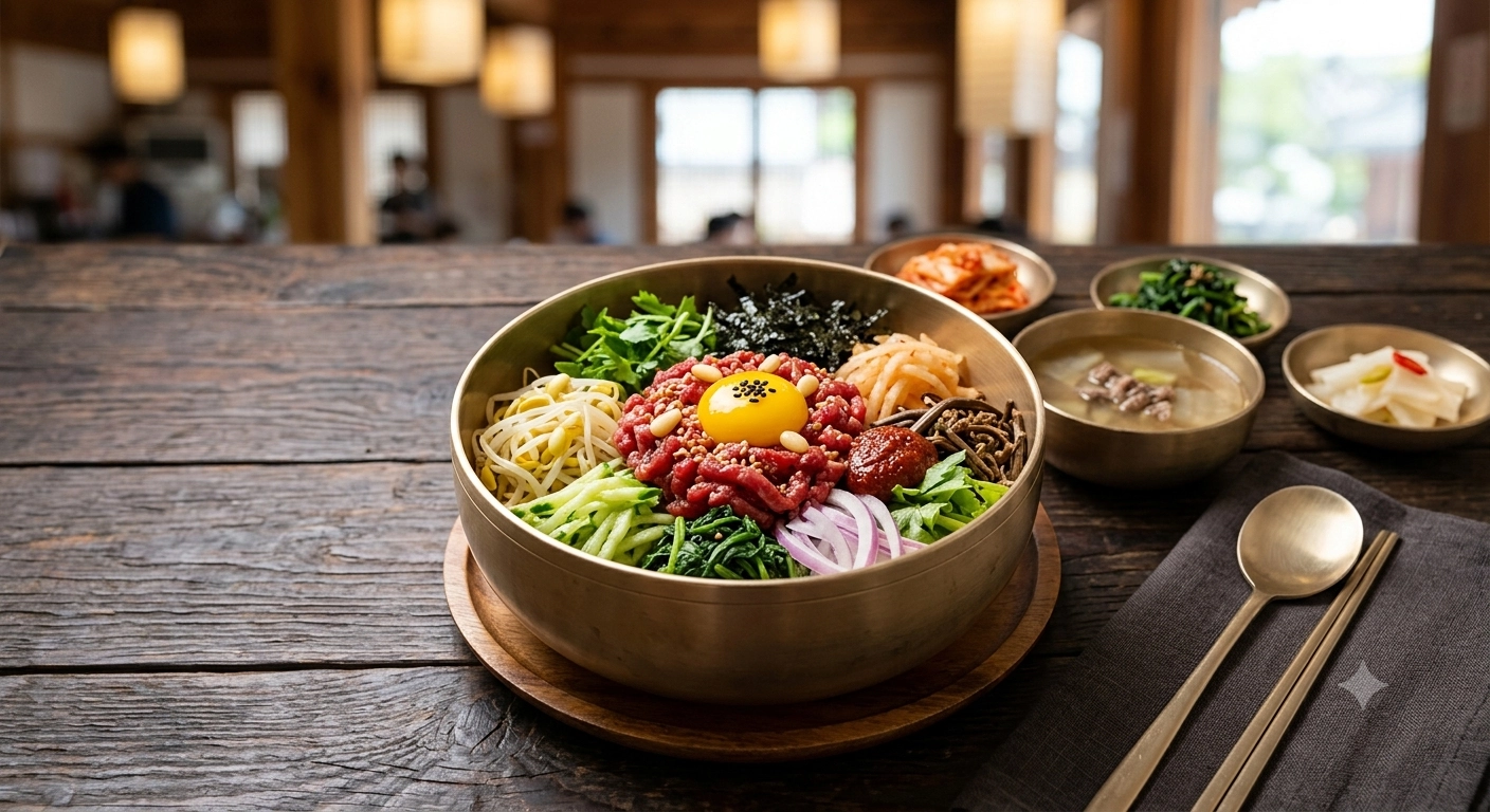 A Korean bibimbap meal representing traditional and regional food