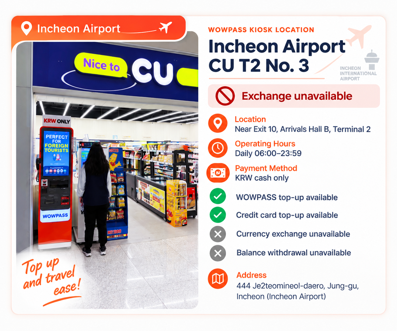 Kios WOWPASS di CU T2 No. 3 Bandara Incheon