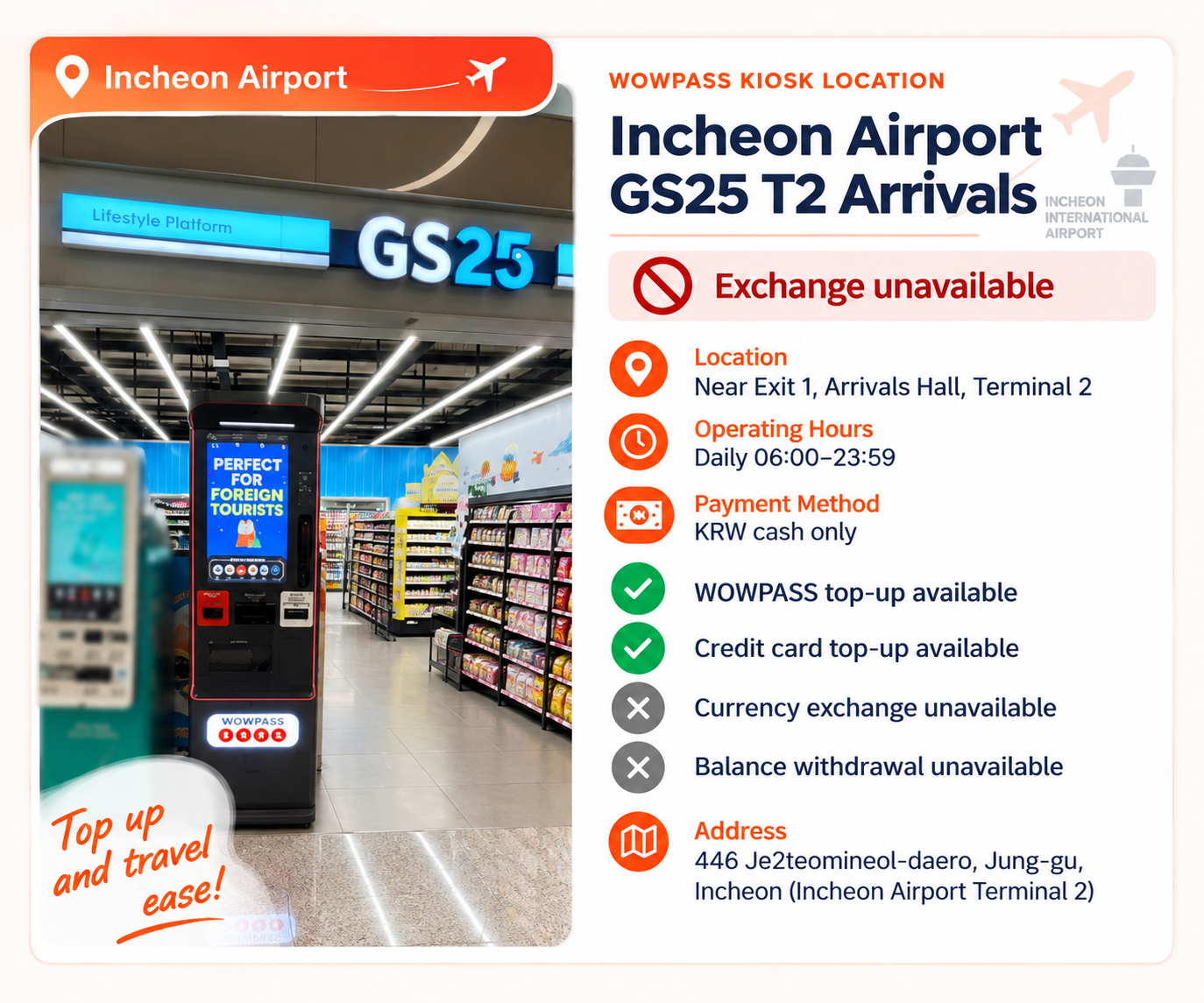 Kios WOWPASS di GS25 area kedatangan T2 Bandara Incheon